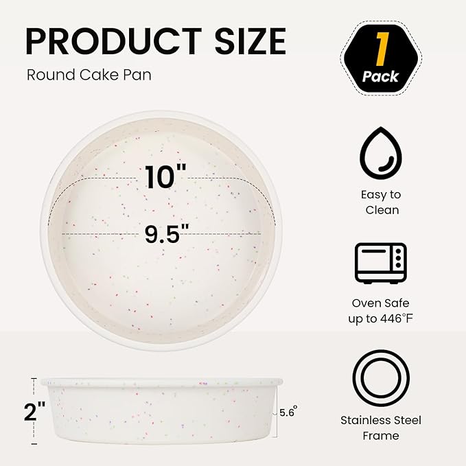 Vinino 10 Inch Silicone Round Cake Pan with Metal Reinforced Frame, Nonstick Silicone Springform Pan for Baking Suitable for Making Layers, Cheese & Chocolate Cakes
