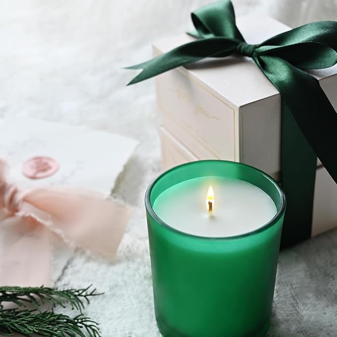 14 OZ Thick Candle Jars for Making Candles 12 Pcs, 3 Wick Empty Jars with Wood Lids for Candle Making, Sample Container, Frosted Green