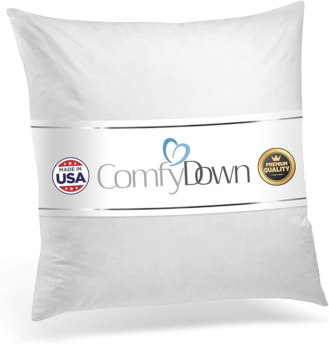 ComfyDown Decorative Throw Pillow Insert, Down and Feathers Fill, 100% Cotton Cover 233 Thread Count, Square Pillow Insert - Made in USA (18" x 18")