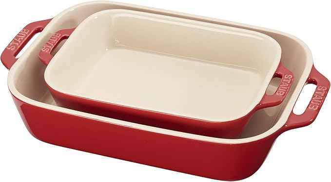STAUB Ceramic Rectangular Baking Dish Set, 2 pc, Cherry