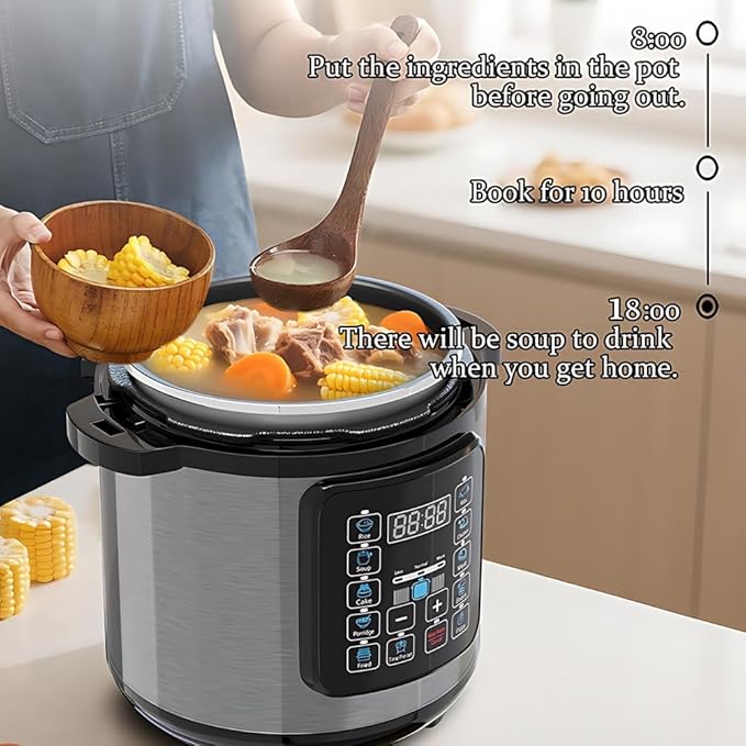 10 In 1 Electric Pressure Cooker, 8 Quart Stainless Steel Multi-Function Electric Cooker, Slow Cooker With 24-Hour Reservation Function, Suitable For Meat, Cake, Congee, Rice, etc