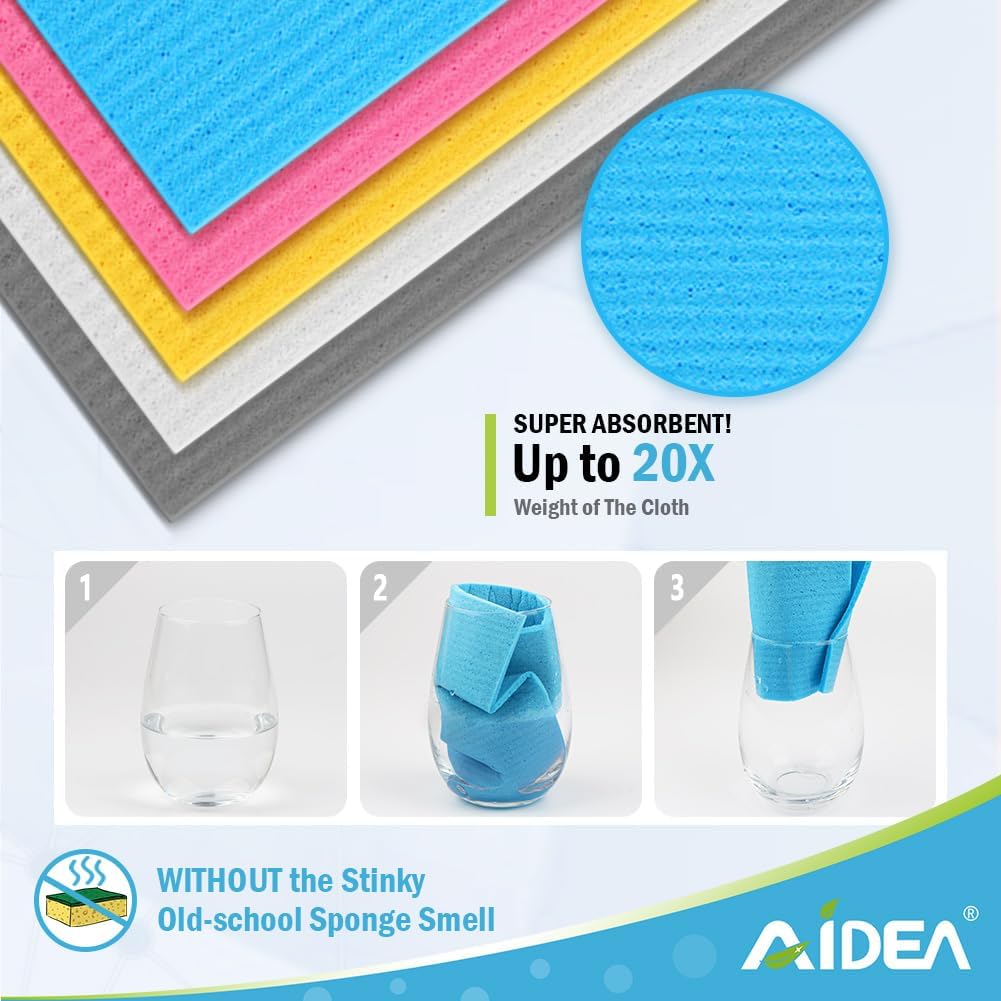 AIDEA Swedish Dishcloths for Kitchen-20PK, Absorbent Sponge Dish Cloth, Dishcloths for Washing Dishes, Reusable Paper Towels Dish Cloths, Swedish Towels for Home, Kitchen, Glass, 7" x 6"