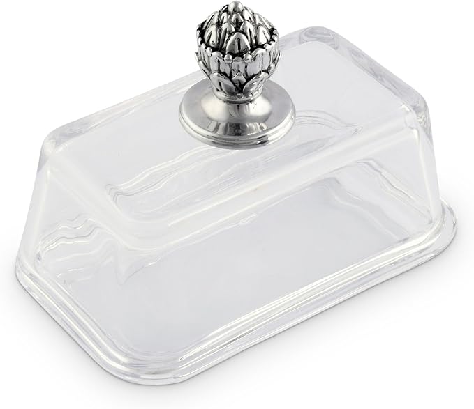 Arthur Court Glass Butter Dish with Lid Concho Classic Knob | Classic 2-Piece Design Covered Butter Keeper | Covers and Holds a Standard Stick of Butter | Western Farmhouse Décor