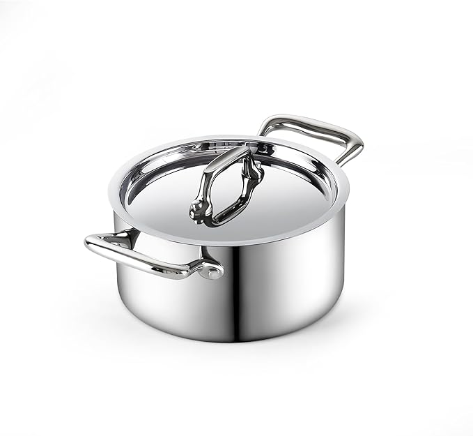 Cooks Standard Multi-Ply Clad Stainless Steel Butter Warmer, Small Sauce Pan with Lid, 0.68 Qt Chocolate Melting Pot for Seafood, Milk Cheese Cooking Camping Pot with Dual Handles