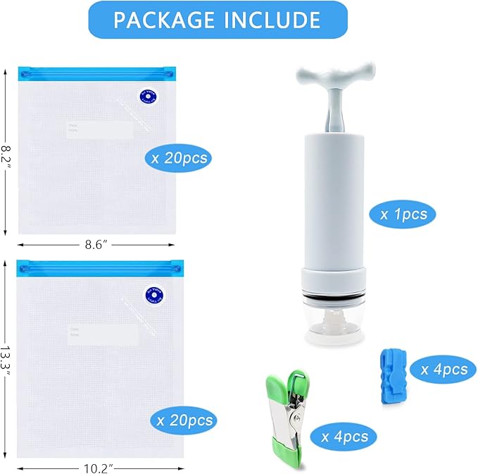 MOMODA Sous Vide Cooking Bags Bundle – 70 Reusable Vacuum Sealer Bags in 5 Sizes with Manual and Automatic Pumps, Plus Cooking Clips and Zipper Clips for Efficient Sous Vide Cooking and Food Storage