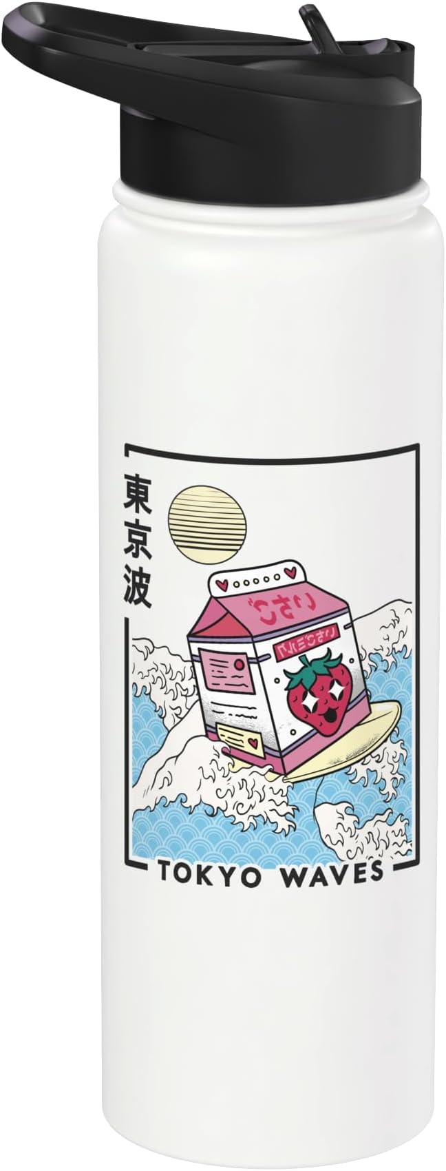 Strawberry Milk Carton Great Waves Anime Kawaii Aesthetic Stainless Steel Insulated Water Bottle