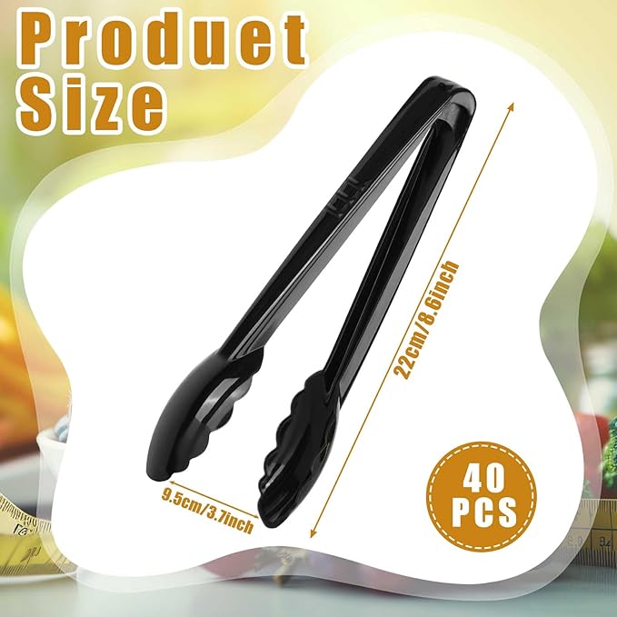40 Pcs Plastic Tongs for Serving Bulk 9 Inch Serving Disposable Tongs, Plastic Serving Utensils, Heavy Duty Salad Tongs for Kitchen Buffets BBQ Events Catering