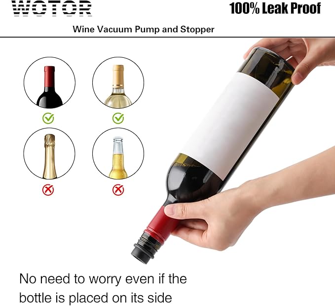WOTOR Wine Saver Vacuum Pump with 4 Stoppers, Reusable Bottle Sealer Keeps Wine Fresh