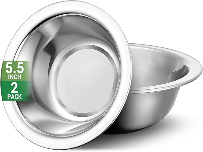304(18/8) Stainless Steel Mixing Bowls for Kitchen, 2 Pack 5.5" Small Metal Mixing Cooking Bowls Set Stackable for Baking Serving Cooking Food Prep Storage Dishwasher Safe Lightweight