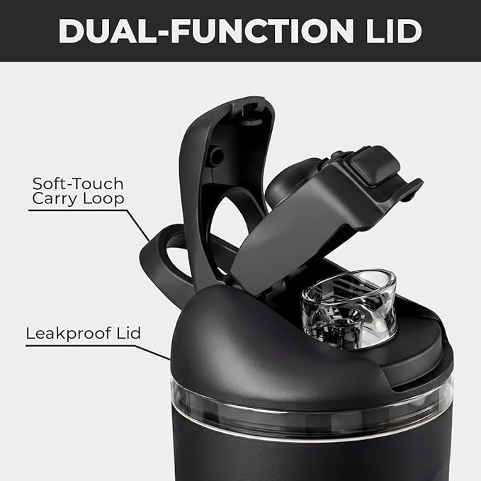 HydroJug Ease2o Water Bottle with Straw & Chug Lid, Stainless Steel, Vented Cap to Help Reduce Pressure, Water-Level Window, Cup Holder Friendly, Non-Slip Base – 24oz, Black