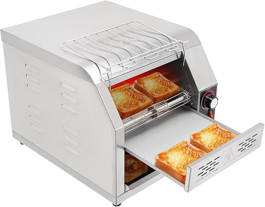 Commercial Conveyor Toaster 1900W, 300 Slices/Hour Heavy-duty Stainless Steel Countertop Bread Oven with 7-Speed Control & Temp Adjust