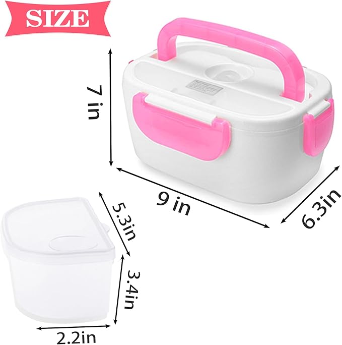 INVODA Lunch Box Food Heating Lunch Hot Box Portable Insulated Bento Box Electric Lunch Container for Office Travel Home 110V (Pink)