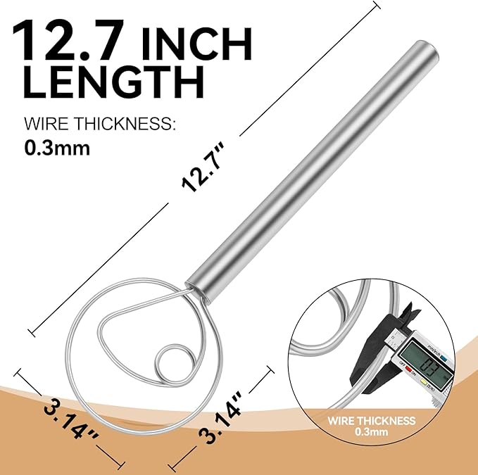 Danish Dough Whisk Stainless Steel Hook Dutch Baking Tool Bread Sourdough Mixer for Pizza Pastry Cake Batter Making