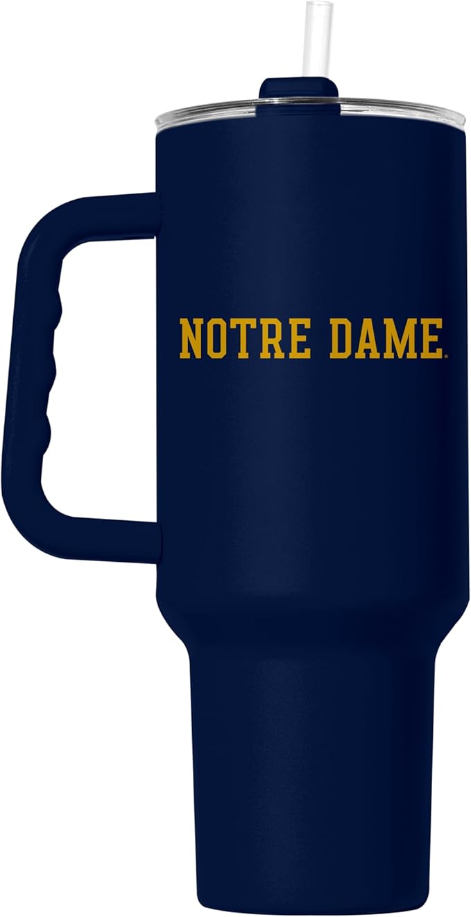 Logo Brands NCAA 40 oz Tumbler with Handle -Stainless Steel Insulated Travel Tumbler with Straw Lid – Powder Coated, Leak-Resistant, Keeps Drinks Hot/Cold – Great for Tailgating, or Everyday Use