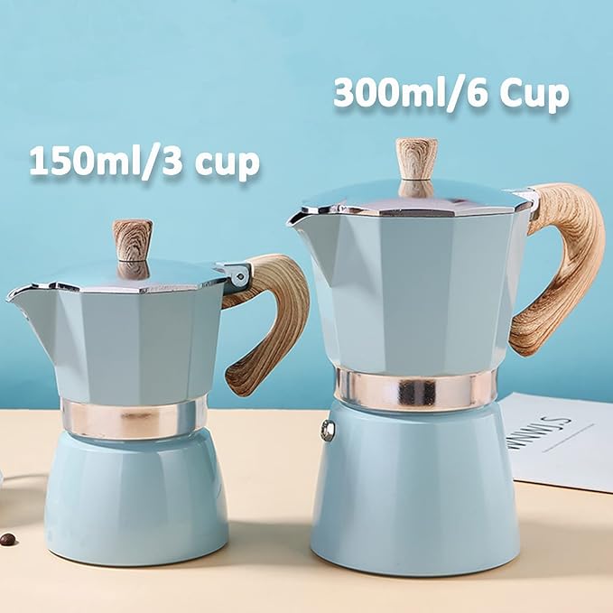 MORDEN MS Moka Pot - Stovetop Espresso Maker 3 Cup/5 OZ Italian Coffee Maker Camping Coffee Pot Manual Cuban Coffee Percolator for Cappuccino or Latte- Blue