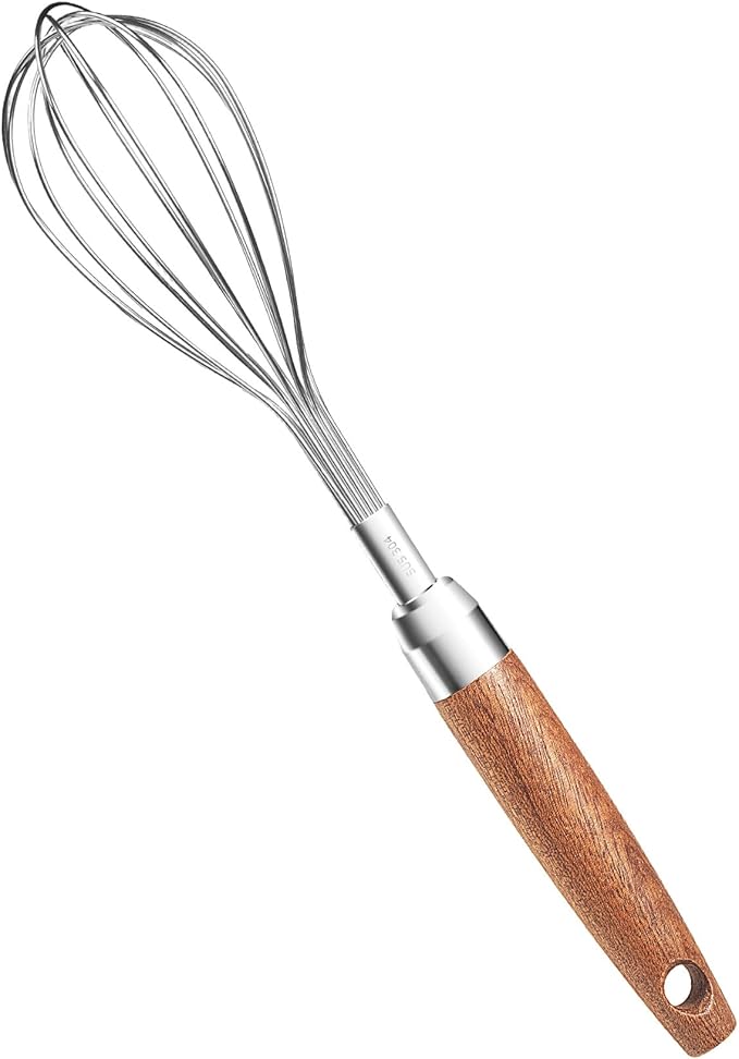 Stainless Steel Wire Cooking Whisk, Multi Function Kitchen Hand Whisk Non Stick Balloon Whisk Egg Beater for Blending Whisking Beating Frothing Stirring Batters,Wooden Handle (11""L x 2.1""W)