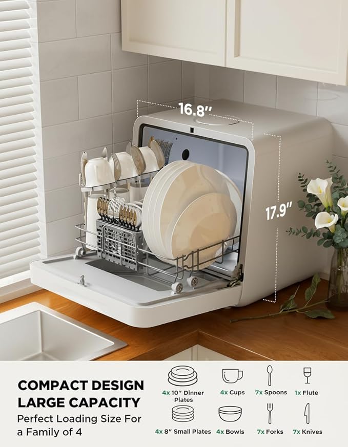 Silonn Portable Countertop Dishwasher | Triple-Jet Cleaning, Smart App Control, Built-In Water Tank & Dual Supply | Compact Design for Dorm, Apartment, RV