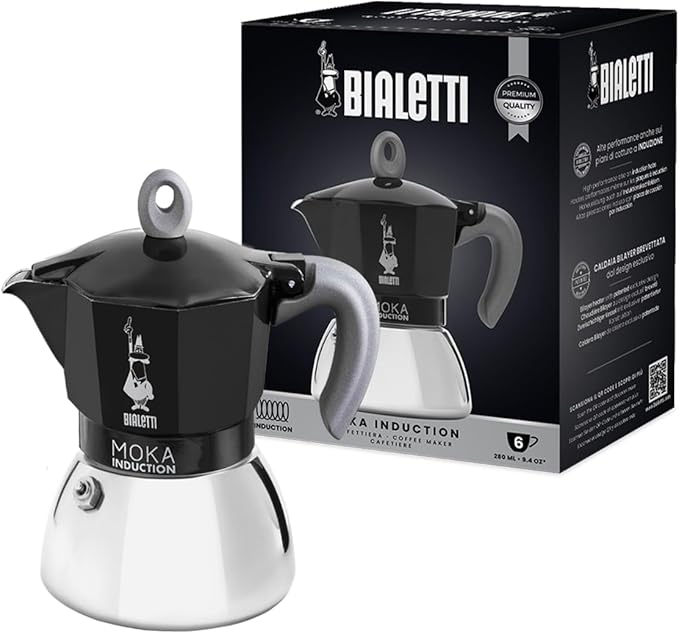 Bialetti - Moka Induction, Moka Pot, Suitable for all Types of Hobs, 6 Cups Espresso (9.4 Oz Espresso), 280 ml, Black