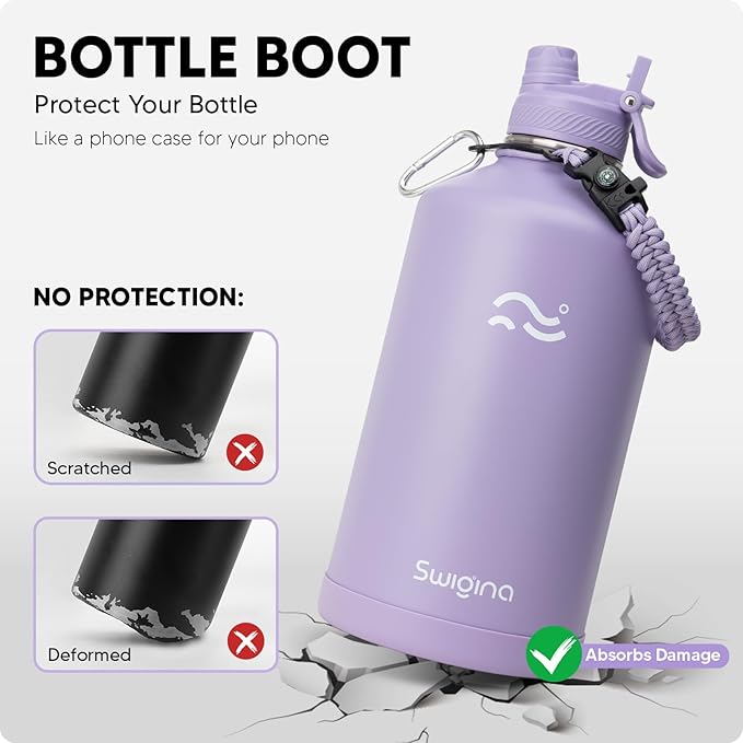 Swigina [2-IN-1 LID] Gallon Insulated Water Bottle with Silicone Boot (48hrs Cold/24hrs Hot) - DIY Stickers, Leakproof, BPA Free, 128 oz