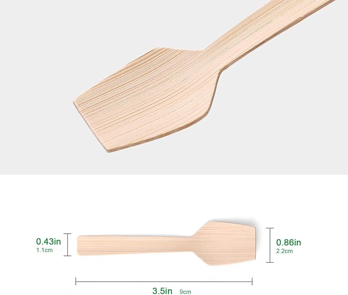 Mini Bamboo Utensils | 200PK Mini-Bamboo Spoons 3.54" Rectangular Disposable Small/Tiny Spoon for Jelly/Pudding/Yogurt/Desert/Cake/Tasting Natural 100% Compostable Biodegradable Renewable