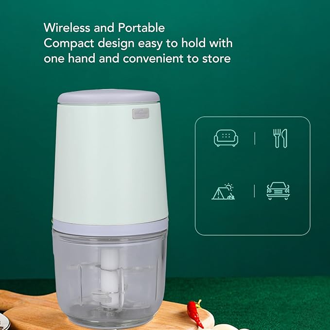 300ML Mini Meat Grinder Electric Mini Garlic Chopper USB Meat Grinder Food Processor Cordless Easily Chop Baby Food Maker Small Chopper for Vegetables Fruits Garlic (Green)