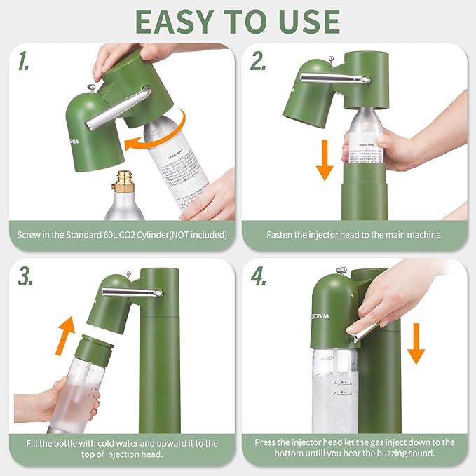 Sparkling Water Maker | Soda Beverage Machine | Soda Streaming Seltzer & Carbonator | 1L+0.5L BPA Free Bottles | Compatible Srew-in 60L CO2 (NOT Included) | Green