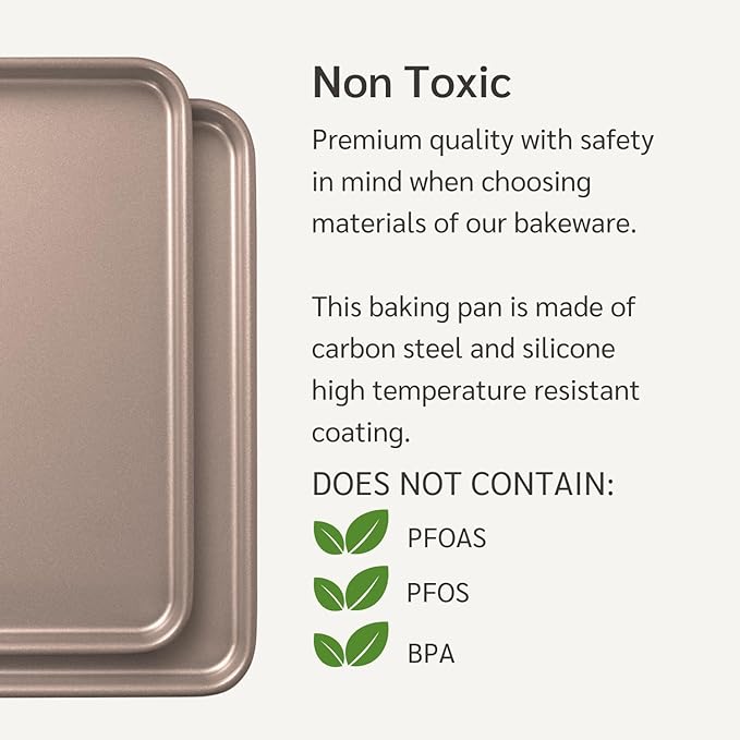 HAPPIELS Nonstick Baking Sheet Set of 2 | PFOA & BPA Free Non Toxic Carbon Steel Cookie Sheets | Best Non Stick Oven Cooking Pans & Half Sheet Pan | Best Nontoxic Baking Trays 18 Inch