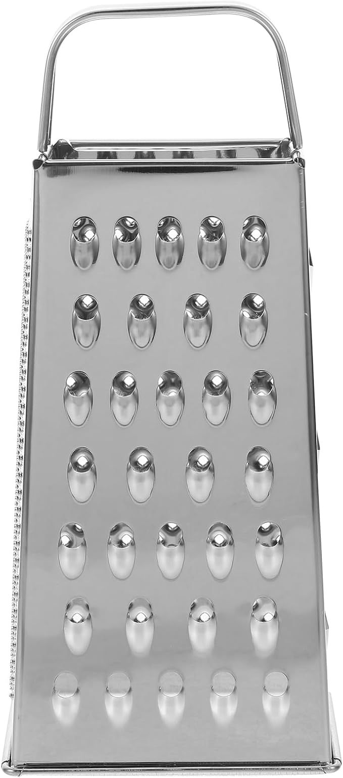 1pc Stainless Steel Vegetable Grater Portable Metal Grater 4-Sided Cheese Grater with Handle for Kitchen Restaurant (8inch)