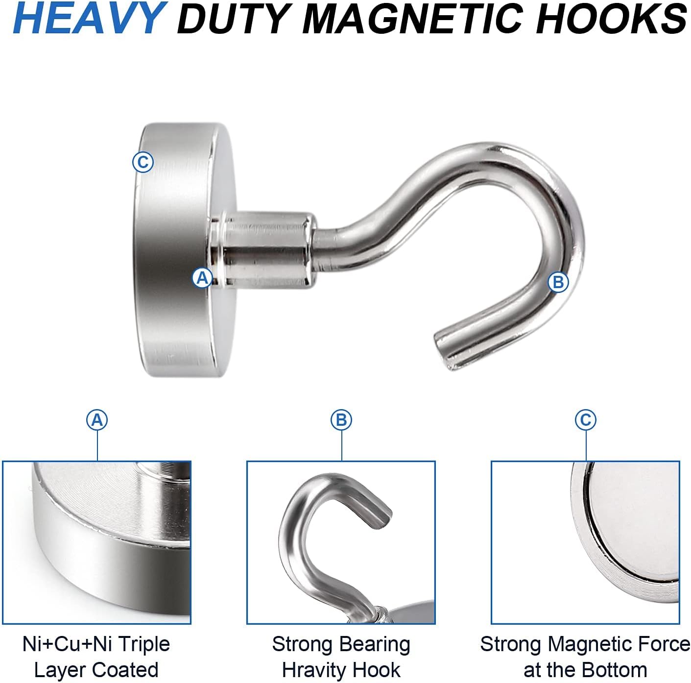 LOVIMAG Strong Magnetic Hooks, 30Lbs Magnetic Hooks Neodymium Magnets with Hooks for Refrigerator, Magnetic Cruise Hooks for Hanging, Classroom, Office, and Kitchen - Pack of 150