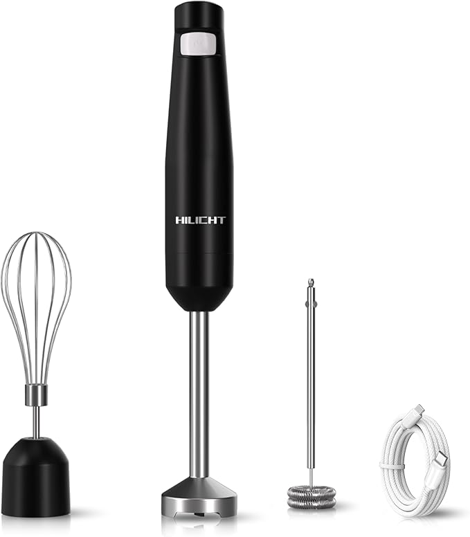 Cordless Hand Blender, 12V Rechargeable Immersion Blender with Brushless Motor, 60+ Bowls per Charge, 2-Blade, Auto Lock, Whisk & Frother for Soup, Smoothies, Baby Food