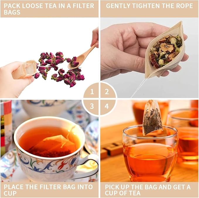 100 PcsTea Filter Bags, Tea Bags for Loose Leaf Tea Safe & Natural Material, Disposable Tea Infuser for Loose Leaf Tea, Coffee, Spice, Herbs (3.2 x 4.0 inch)