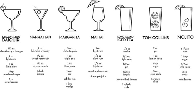 True Maraca Cocktail Shaker with Built In Strainer, Drink Mixer with 7 Classic Drink Recipes & Measurements, Perfect for Game Nights, BBQ, House Party, Picnic, Home Bar Accessories, 16 oz, Set of 1