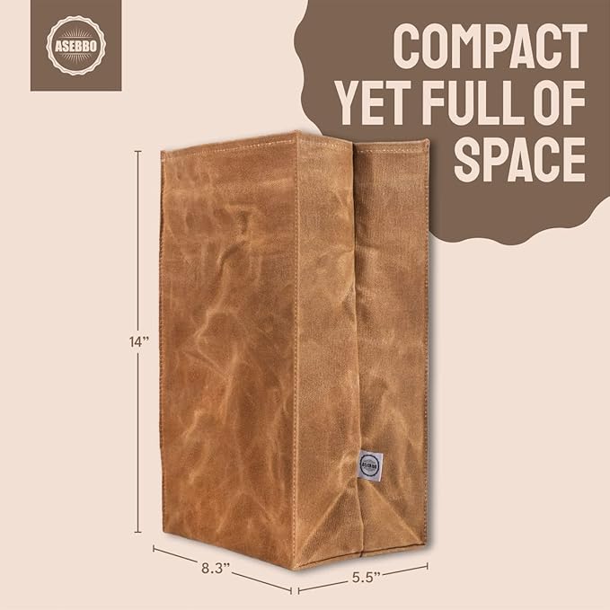 ASEBBO Waxed Canvas Lunch Bag – Reusable Insulated Paper Bag-Style Lunchbox for Adults – Leakproof & Durable Sack Lunch Box for Work, Picnic & Travel – Stylish Brown Bag Cooler with Shoulder Strap