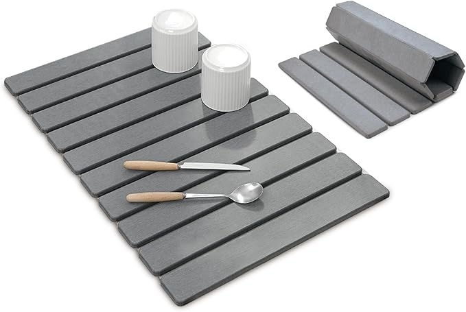 Stone Drying Mat for Kitchen Counter, DarkGray 24"×16" Collapsible Fast Drying Dish Mats, Diatomaceous Earth Water Absorbing Mat for Dishes Bottles Cups