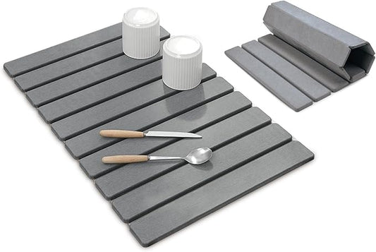 Stone Drying Mat for Kitchen Counter, DarkGray 24"×16" Collapsible Fast Drying Dish Mats, Diatomaceous Earth Water Absorbing Mat for Dishes Bottles Cups
