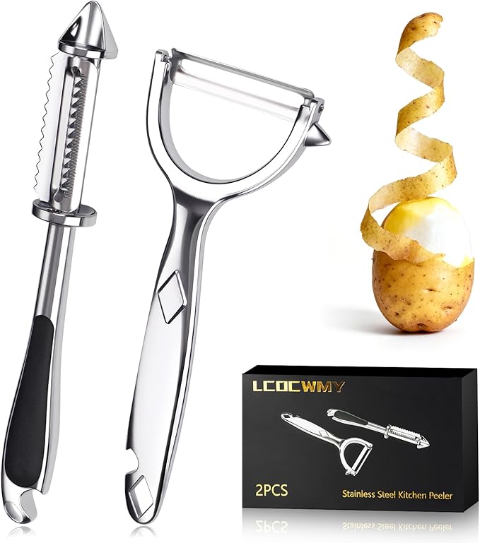 5-in-1 Vegetable Fruit Peeler Set, Y & I-Shaped Stainless Steel Blades with Ergonomic Non-Slip Handle, Sharp Kitchen Peeler for Fruits Carrots Potatoes (2-Pack)