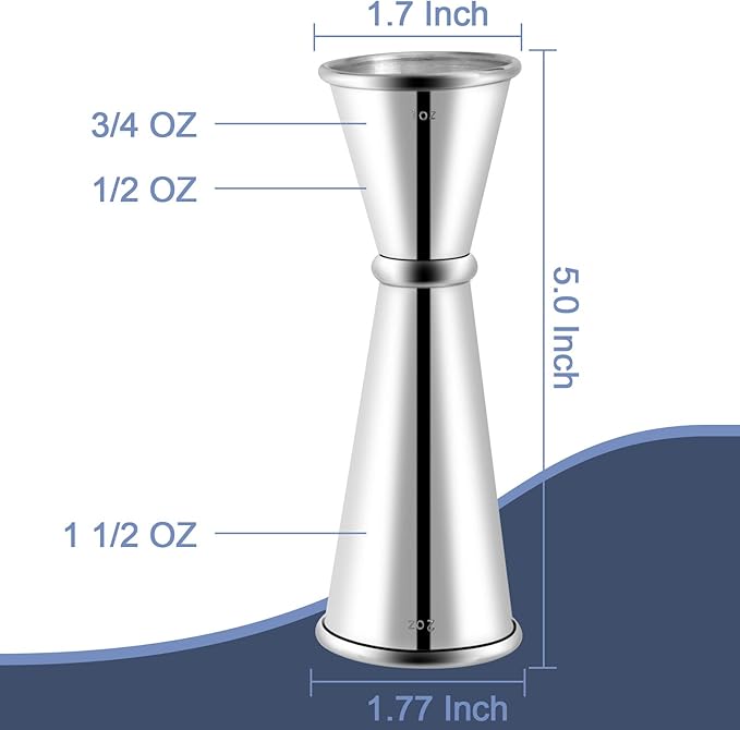 Briout Jigger for Bartending, 2Pcs Double Cocktail Jigger Japanese Premium 304 Food Grade Stainless Steel Jigger 2 OZ 1 OZ with Measurements Inside