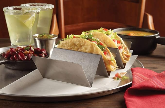 Set of 16 Metal Taco Holders - Stainless Steel Taco Trays- Dishwasher, Oven, and Grill Safe - Great for Sandwiches and Hotdogs too (16)