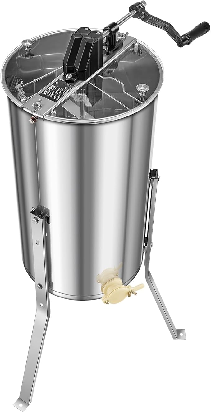 VEVOR Honey Extractor, 2 Frame Manual Honey Extractor with Transparent Lid, Stainless Steel Honeycomb Drum Spinner with Height Adjustable Stand,Honeycomb Extraction Centrifuge Equipment for Beekeeping
