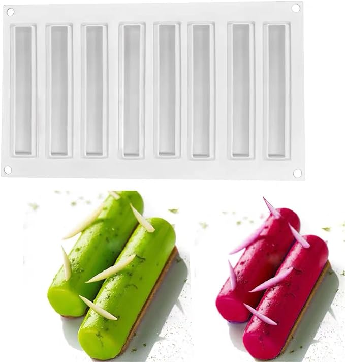 3D Cylindrical Silicone Mold for Baking Mousse,3D Silicone Baking Molds for Cakes French Dessert Mold for Pastry Chocolate Silm Bar Cake Decoration Mold(8-Cavity)