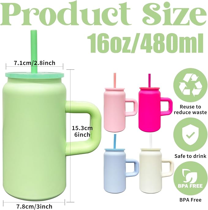 16 oz Sublimation Tumbler with Handle and Straw for Kids, Stainless Steel Sublimation Tumblers Bulk with Lids, Vacuum Insulated Iced Coffee Cups for Smoothie Water Soda DIY Gift (Green,1 pack)