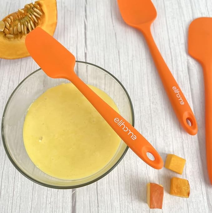 Elihome Chef Series 3 Piece Silicone Spatula Set - 600°F Heat Resistant Non Stick Rubber Kitchen Scraper Spatulas for Cooking, Baking, and Mixing – BPA Free and LFGB Certified Silicone (Orange)