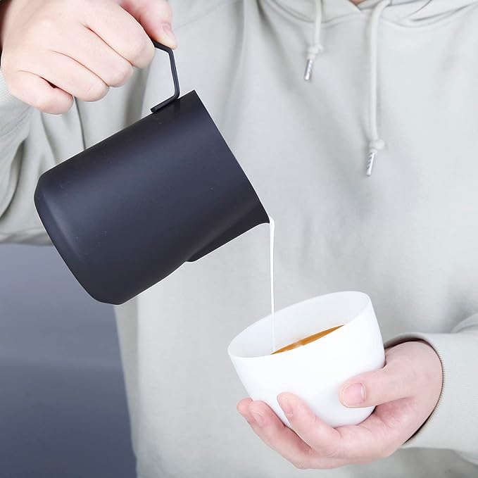 Easyworkz Espresso Steaming Pitcher Stainless Steel 12 oz Latte Art Cup (Sliver), Bundled with Easyworkz Espresso Steaming Pitcher Stainless Steel 20 oz (Black)