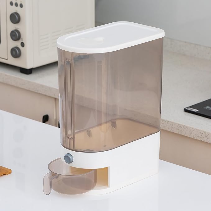 Gagee 22 Lbs Rice Dispenser, Large Grain Container Storage with Lid Measuring Cylinder Moisture Proof Household Cereal Dispenser Bucket for Kitchen Soybean Corn,Clear