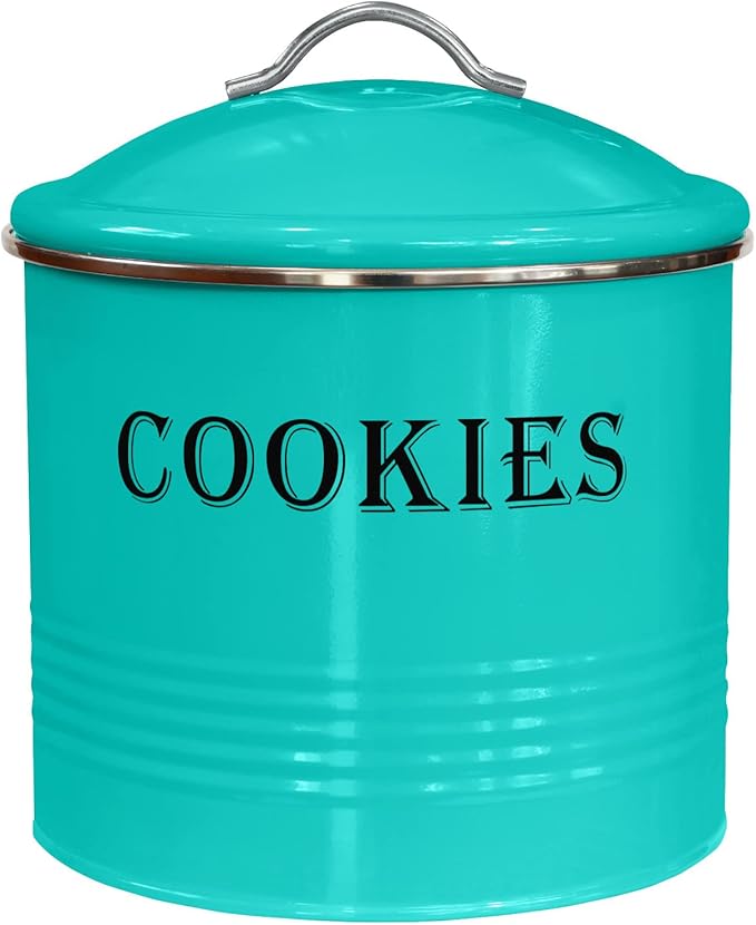 Blue Donuts Vintage Cookie Tin - Airtight, Large, Turquoise Cookie Jar with Lid for Kitchen Counter & Gift Giving