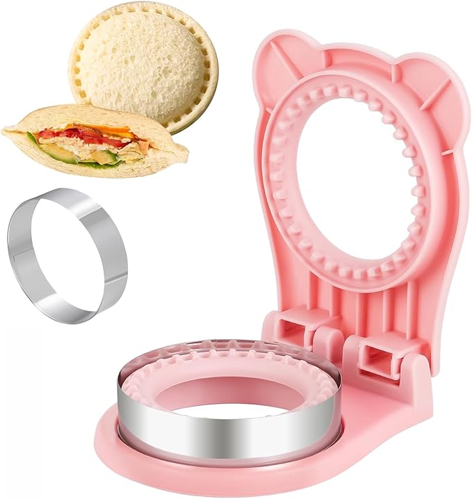CHICHAUS Uncrustable Sandwich Maker,Sandwiches Pocket Circle Shape 3.7Inch Sandwich Cutter and Sealer,Sandwich Cutter for Kids Breakfast and lunchboxes (Pink)