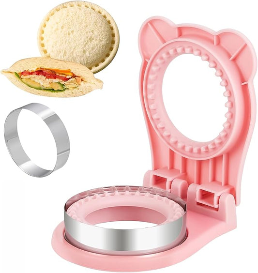 CHICHAUS Uncrustable Sandwich Maker,Sandwiches Pocket Circle Shape 3.7Inch Sandwich Cutter and Sealer,Sandwich Cutter for Kids Breakfast and lunchboxes (Pink)
