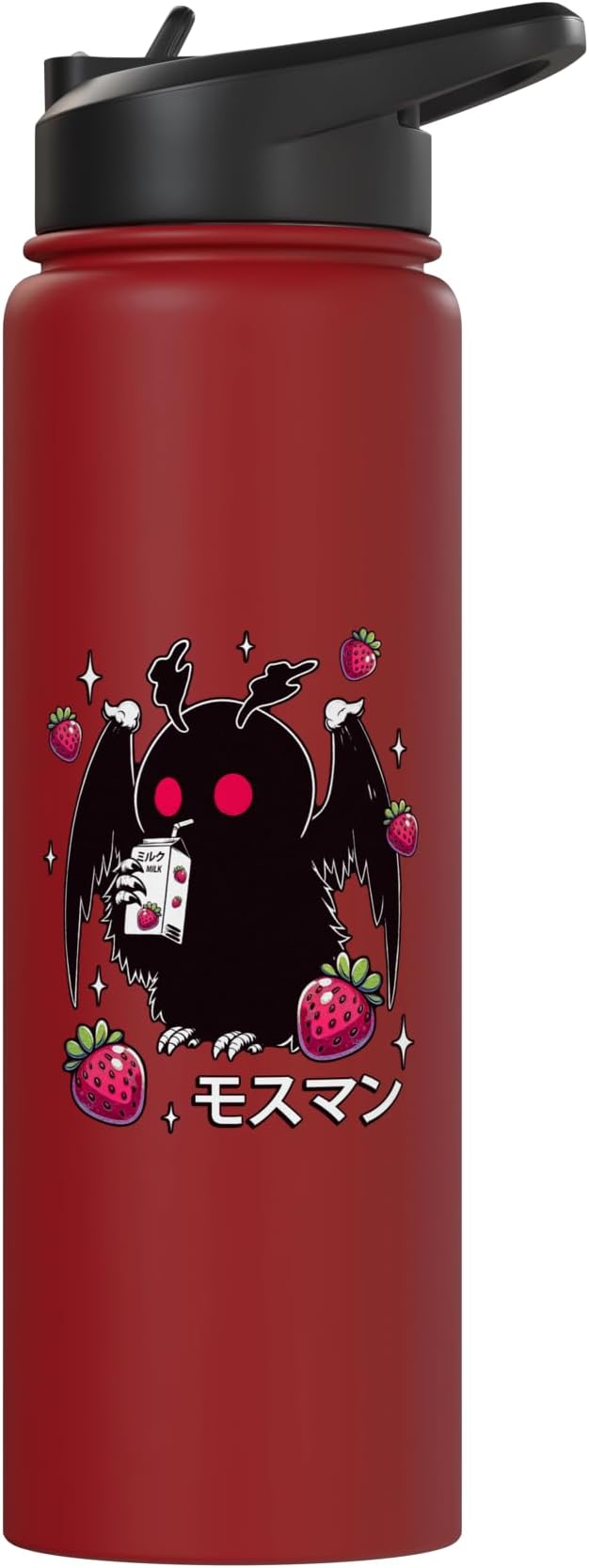 Kawaii Strawberry Milk Shake Carton Mothman Stainless Steel Insulated Water Bottle