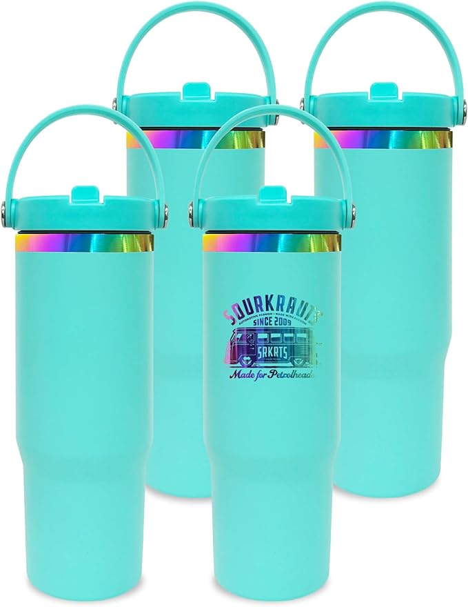 30 oz Tumbler Bulk with Handle and Straw, Vacuum Insulated Tumblers with Flip Straw and Top Handle, Leakproof Powder Coated Tumbler, Stainless Steel Travel Mug for Coffee Water (Blue, 4 Pack)
