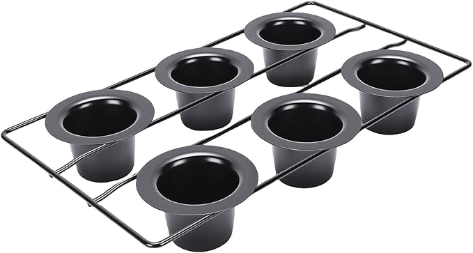 FOSA 6 Cup Popover Pan, Deep Non Stick Carbon Steel Bakeware with Even Heating for Baking Popovers Muffins Puddings and Easy Cleanup